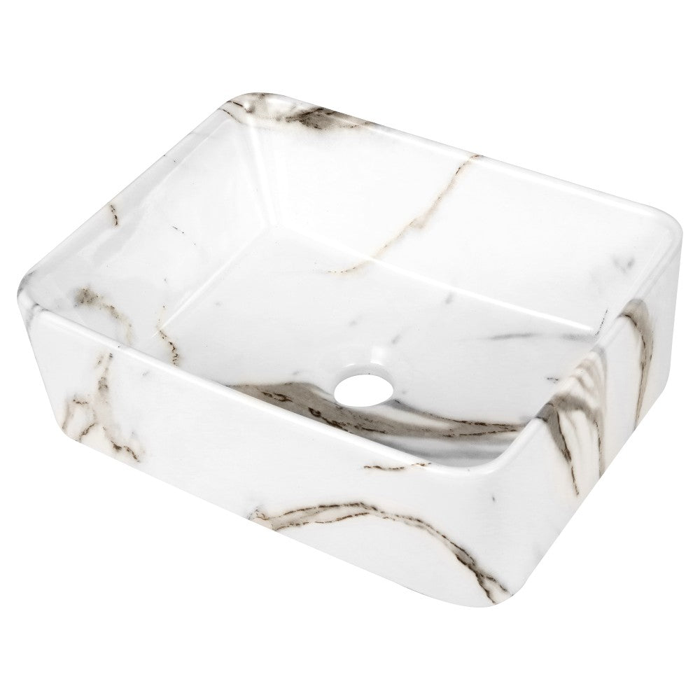 Settee 16 in. W x 12 in. D Modern Rectangular High-Gloss Ceramic Above Counter Vessel Bathroom Vanity Sink Basin