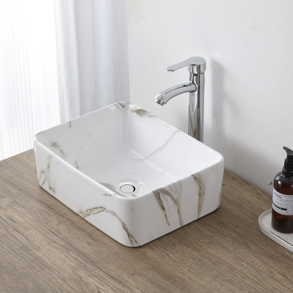 Settee 16 in. W x 12 in. D Modern Rectangular High-Gloss Ceramic Above Counter Vessel Bathroom Vanity Sink Basin