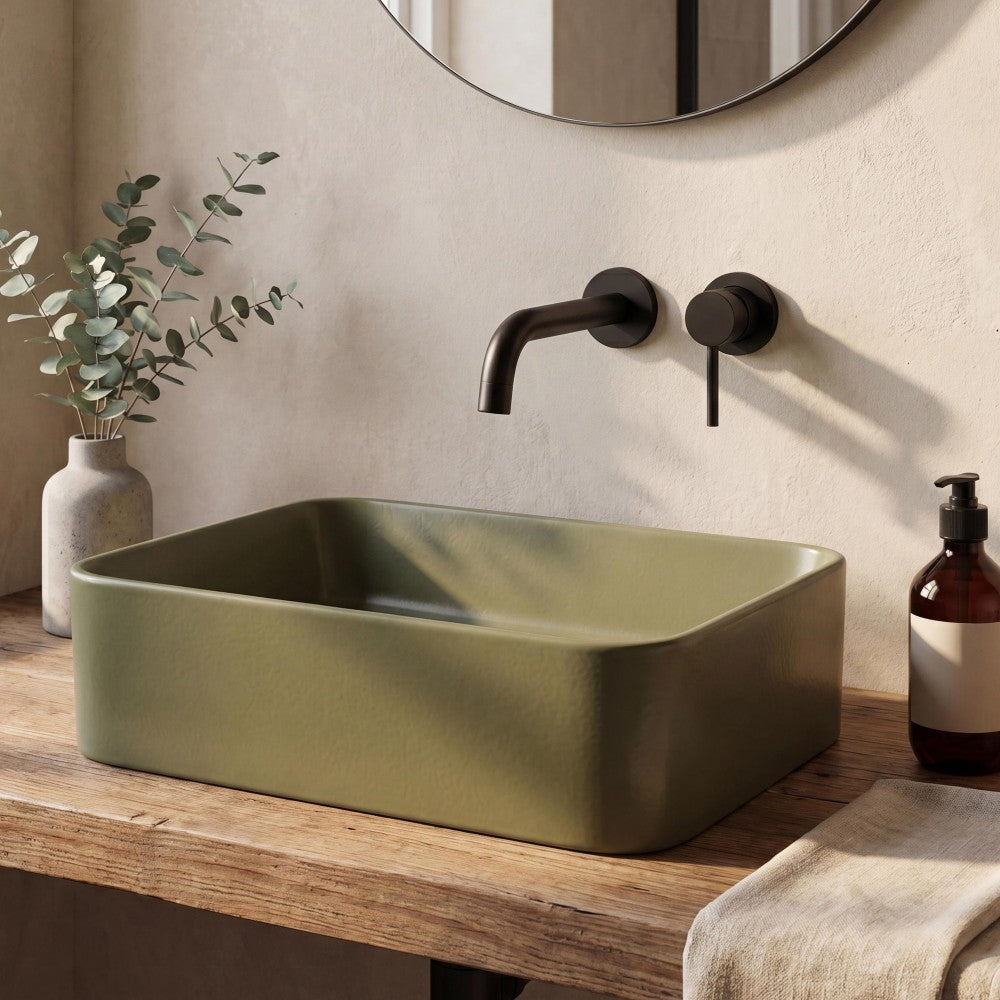 Settee 16 in. W x 12 in. D Modern Rectangular High-Gloss Ceramic Above Counter Vessel Bathroom Vanity Sink Basin