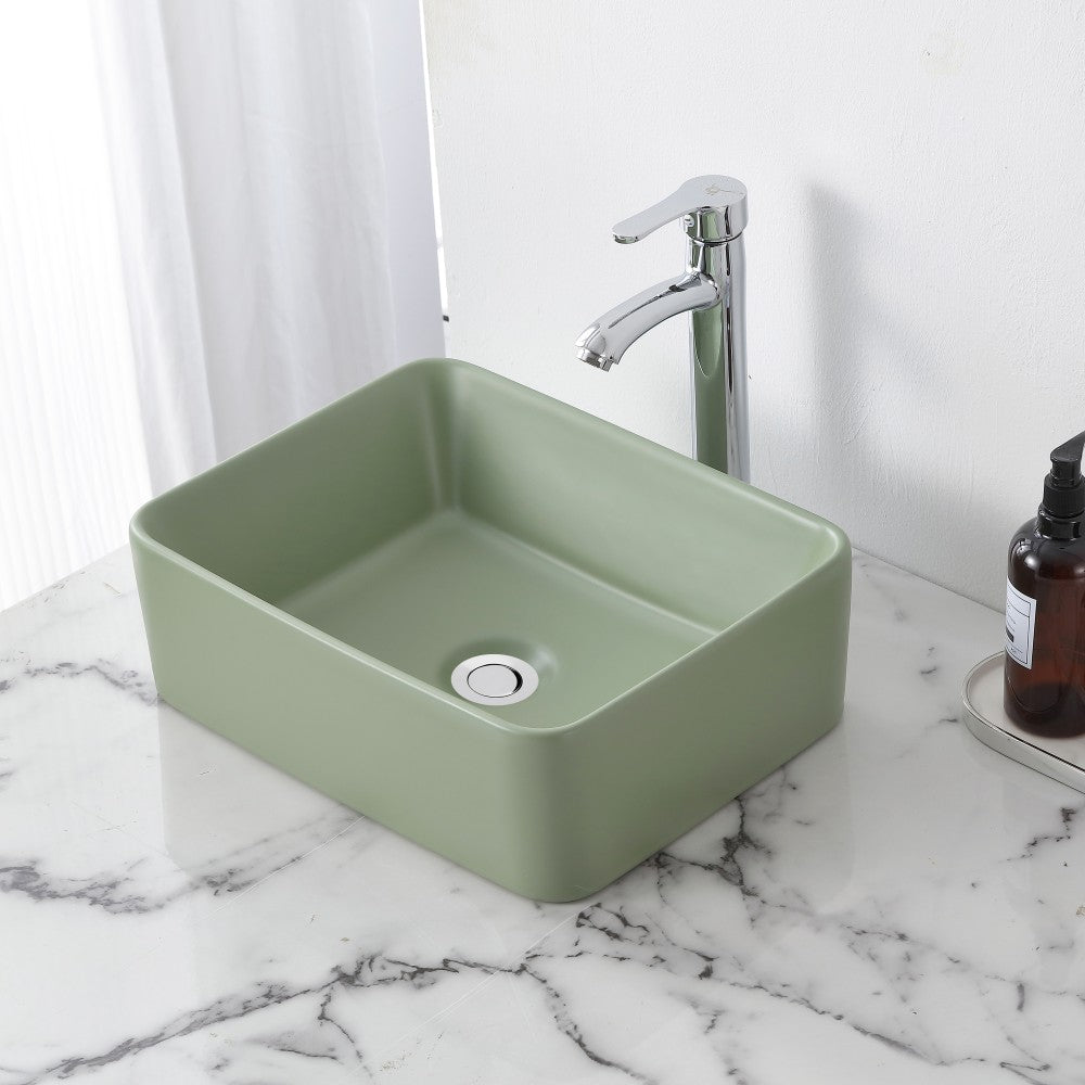 Settee 16 in. W x 12 in. D Modern Rectangular High-Gloss Ceramic Above Counter Vessel Bathroom Vanity Sink Basin