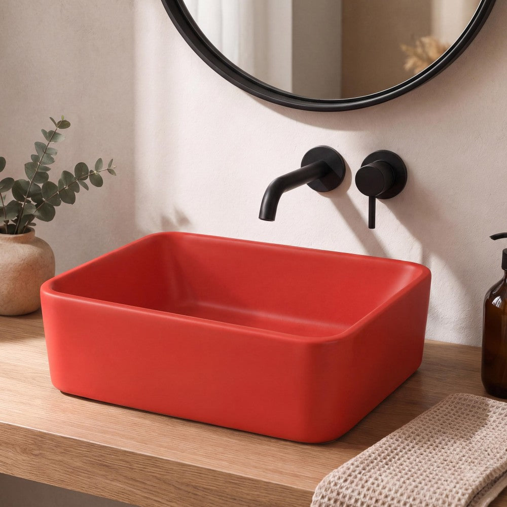 Settee 16 in. W x 12 in. D Modern Rectangular High-Gloss Ceramic Above Counter Vessel Bathroom Vanity Sink Basin