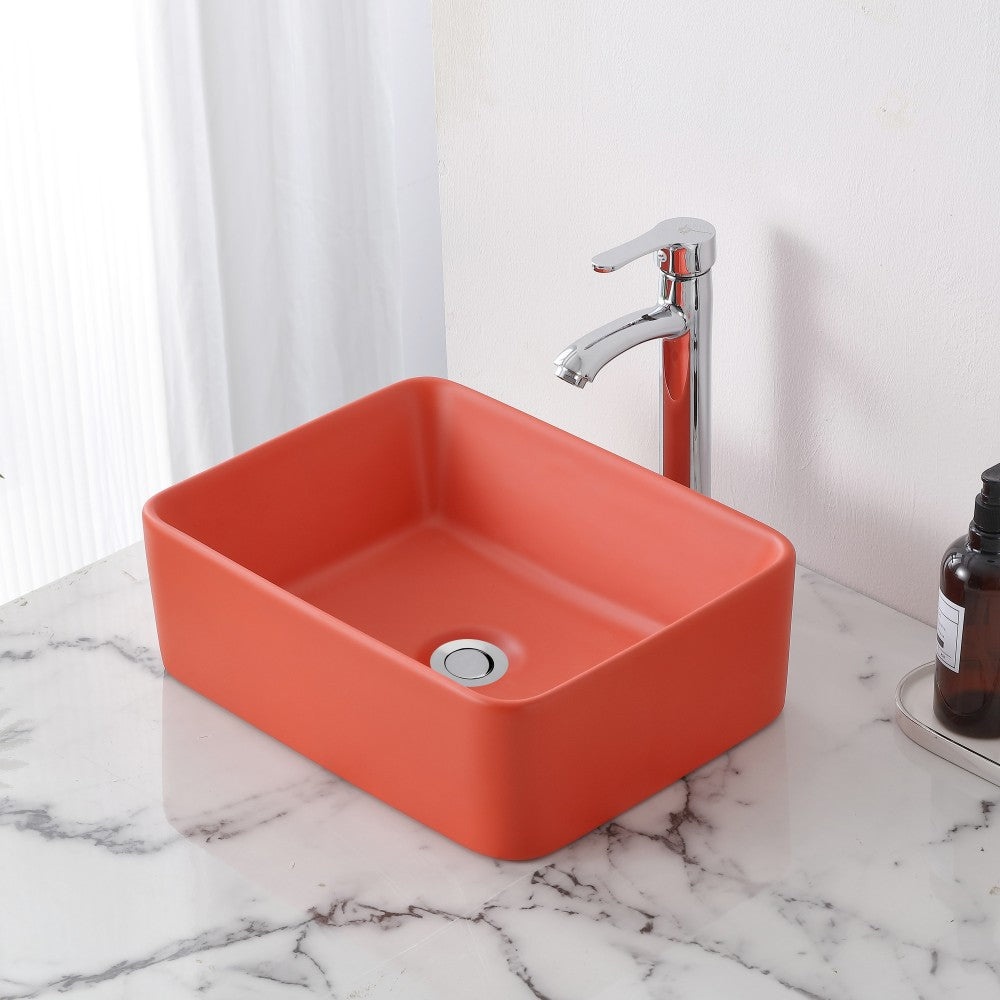 Settee 16 in. W x 12 in. D Modern Rectangular High-Gloss Ceramic Above Counter Vessel Bathroom Vanity Sink Basin