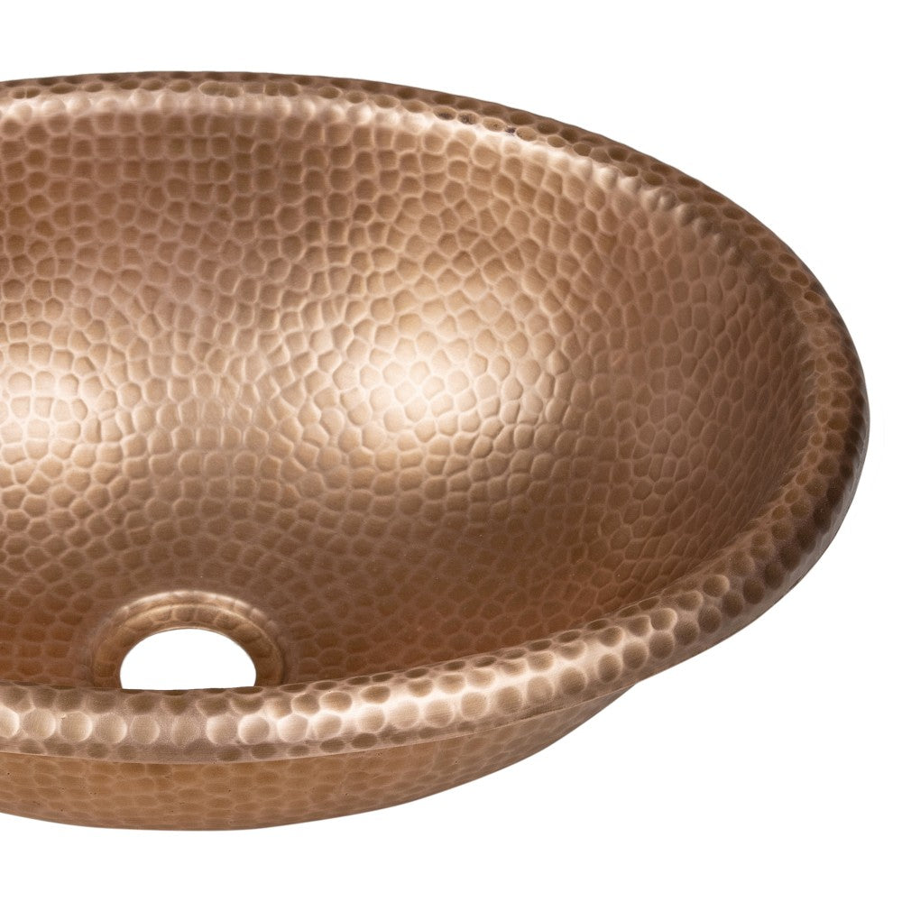 Loveseat 17 in. Oval Bowl Rustic Pure Copper Hand-Hammered Drop-In/Above Counter Bathroom Vanity Sink