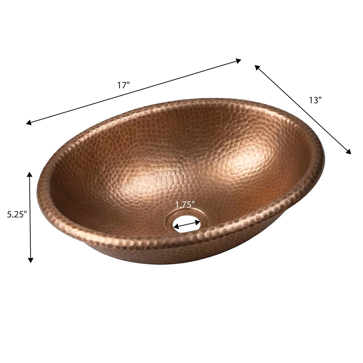 Loveseat 17 in. Oval Bowl Rustic Pure Copper Hand-Hammered Drop-In/Above Counter Bathroom Vanity Sink