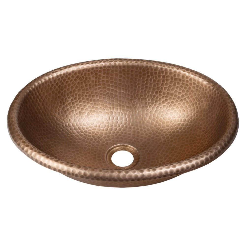 Loveseat 17 in. Oval Bowl Rustic Pure Copper Hand-Hammered Drop-In/Above Counter Bathroom Vanity Sink
