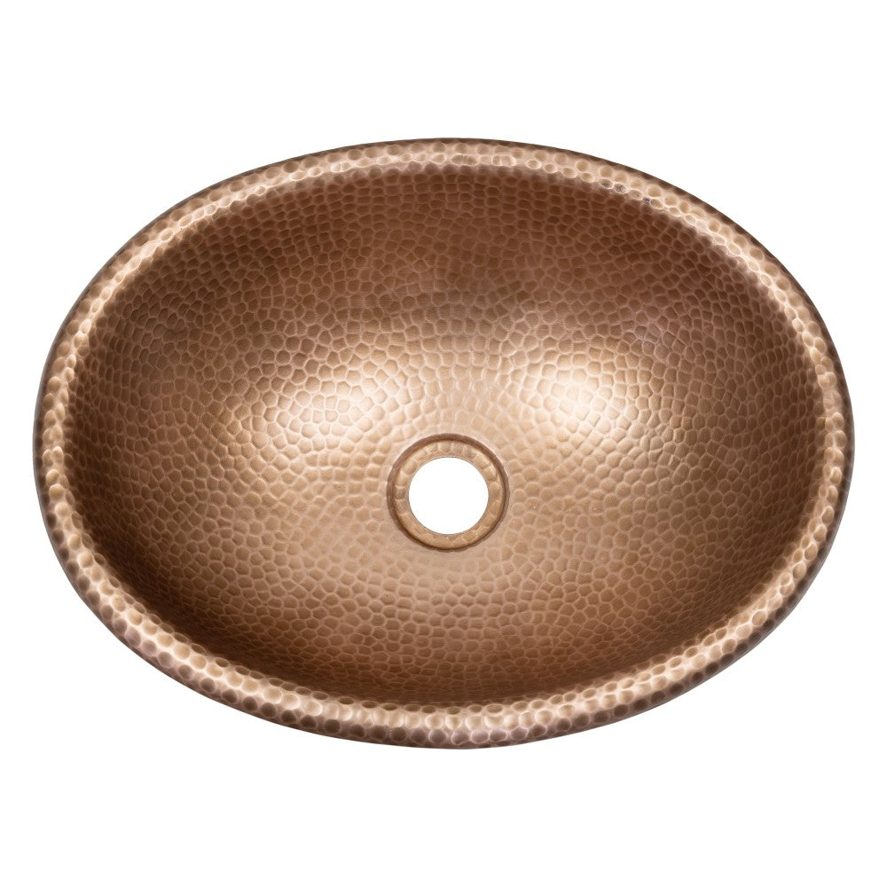 Loveseat 17 in. Oval Bowl Rustic Pure Copper Hand-Hammered Drop-In/Above Counter Bathroom Vanity Sink