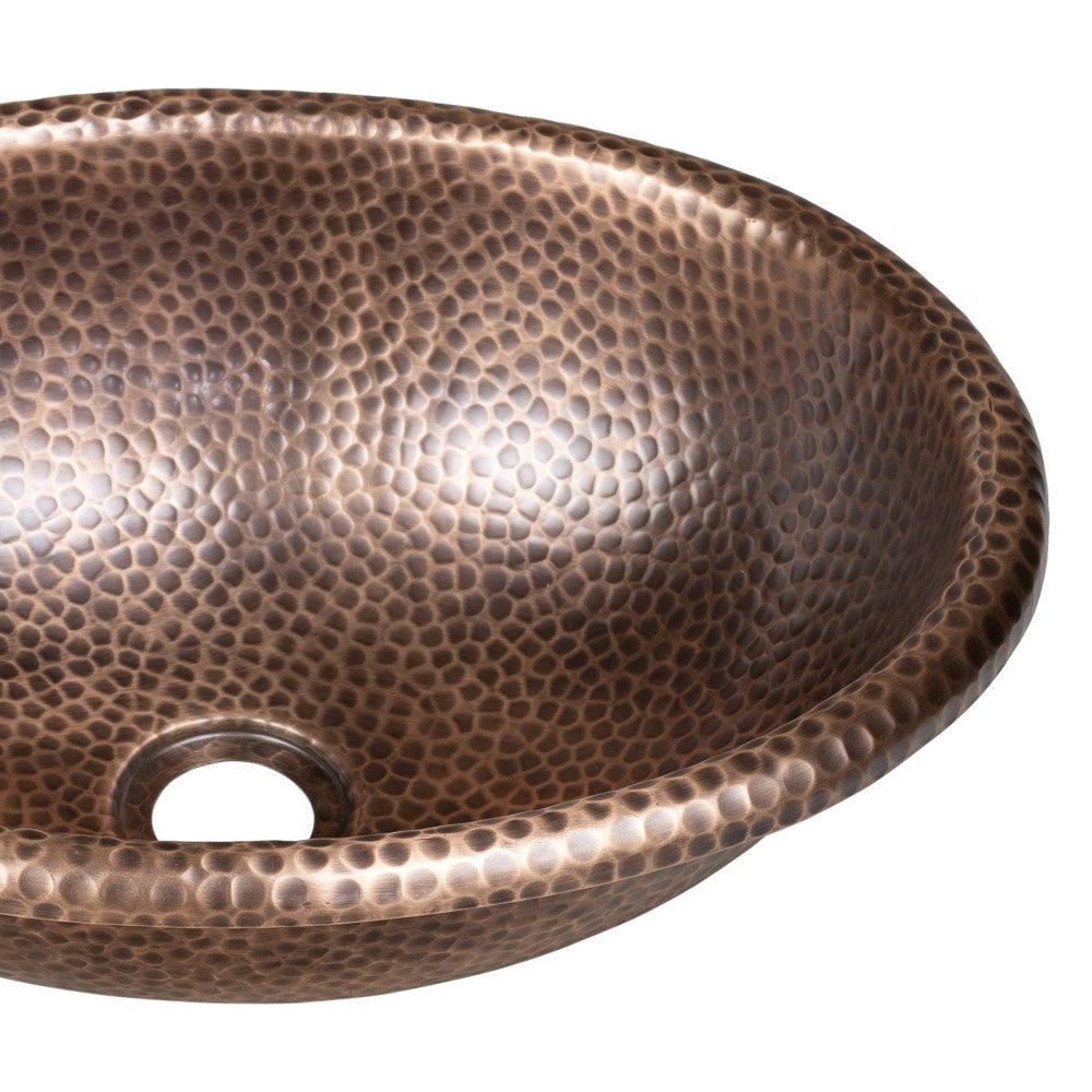 Loveseat 17 in. Oval Bowl Rustic Pure Copper Hand-Hammered Drop-In/Above Counter Bathroom Vanity Sink