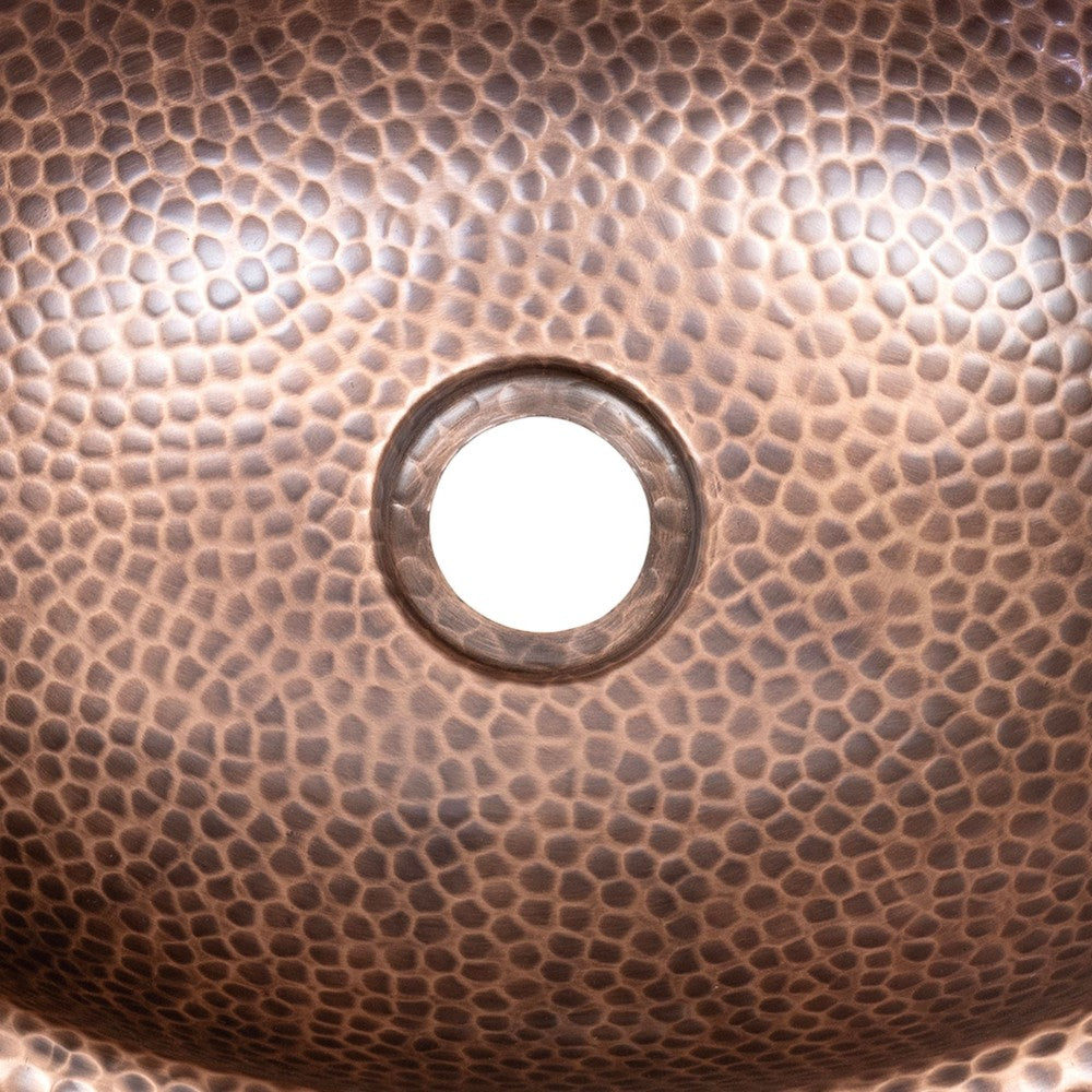 Loveseat 17 in. Oval Bowl Rustic Pure Copper Hand-Hammered Drop-In/Above Counter Bathroom Vanity Sink