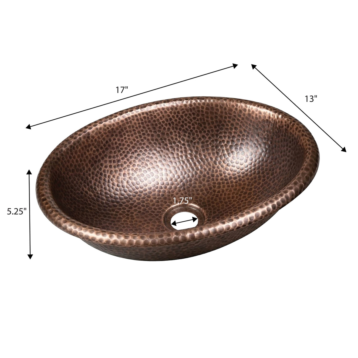 Loveseat 17 in. Oval Bowl Rustic Pure Copper Hand-Hammered Drop-In/Above Counter Bathroom Vanity Sink