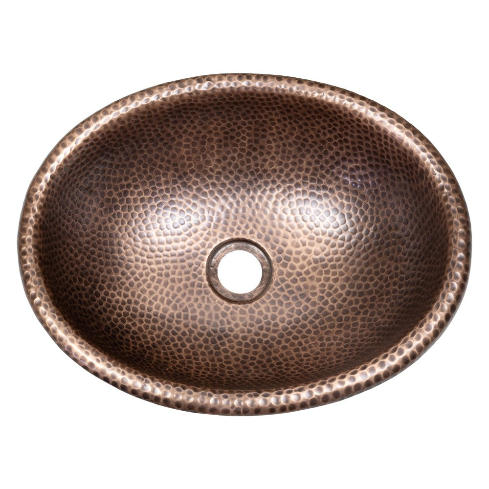 Loveseat 17 in. Oval Bowl Rustic Pure Copper Hand-Hammered Drop-In/Above Counter Bathroom Vanity Sink