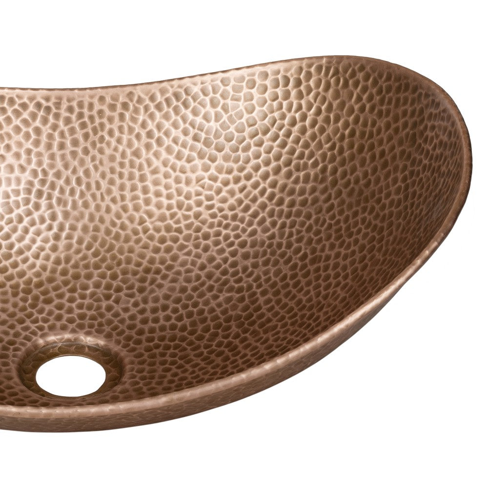 Aspen 19 in. Boat-Shaped Rustic Pure Copper Hand-Hammered Above Counter Vessel Bathroom Vanity Sink