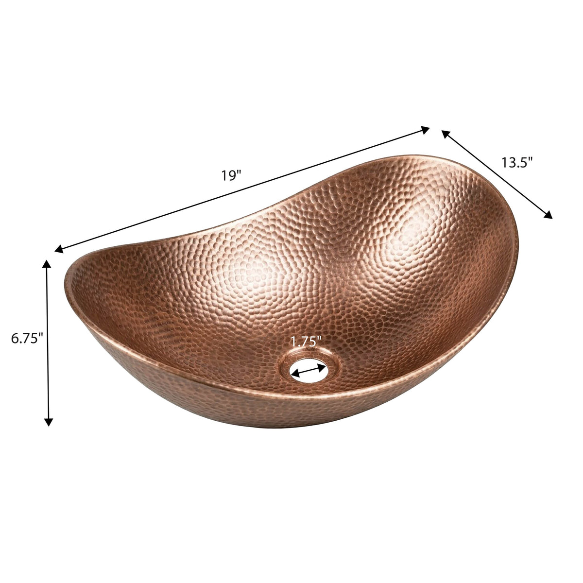 Aspen 19 in. Boat-Shaped Rustic Pure Copper Hand-Hammered Above Counter Vessel Bathroom Vanity Sink