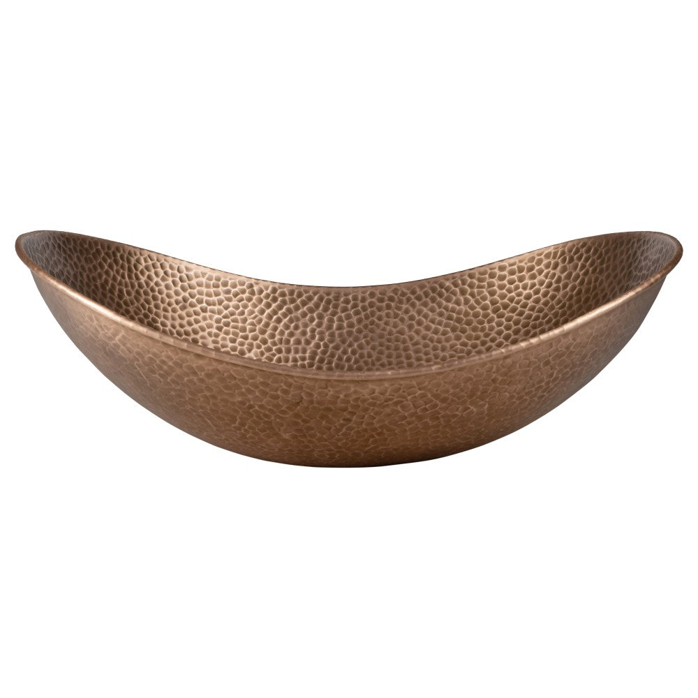 Aspen 19 in. Boat-Shaped Rustic Pure Copper Hand-Hammered Above Counter Vessel Bathroom Vanity Sink