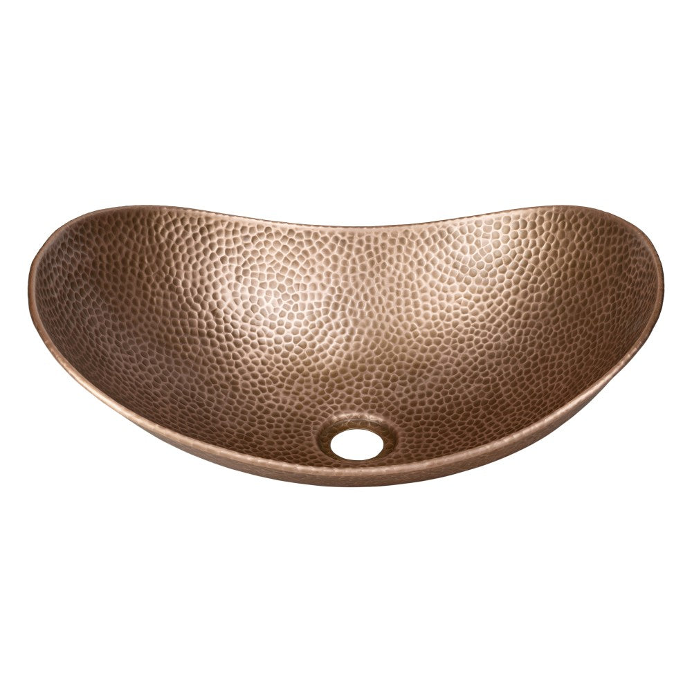 Aspen 19 in. Boat-Shaped Rustic Pure Copper Hand-Hammered Above Counter Vessel Bathroom Vanity Sink