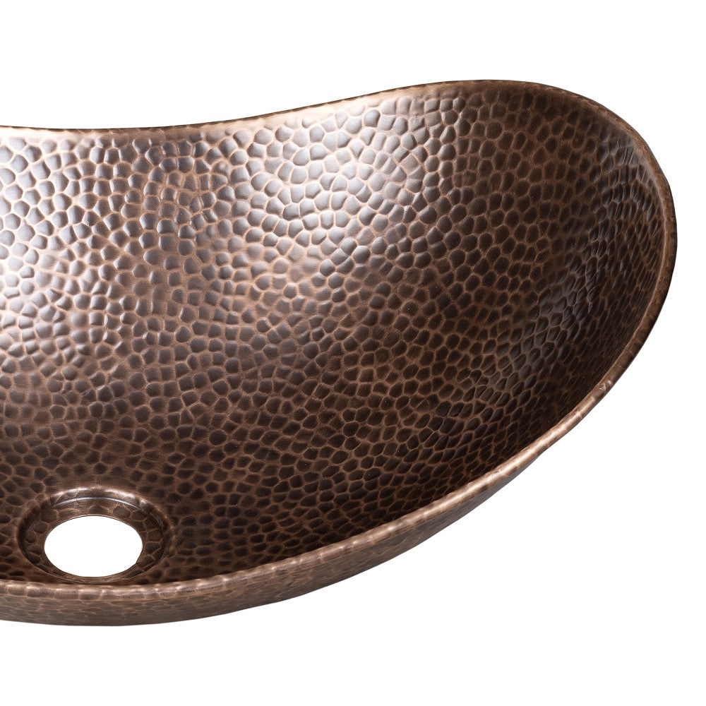 Aspen 19 in. Boat-Shaped Rustic Pure Copper Hand-Hammered Above Counter Vessel Bathroom Vanity Sink