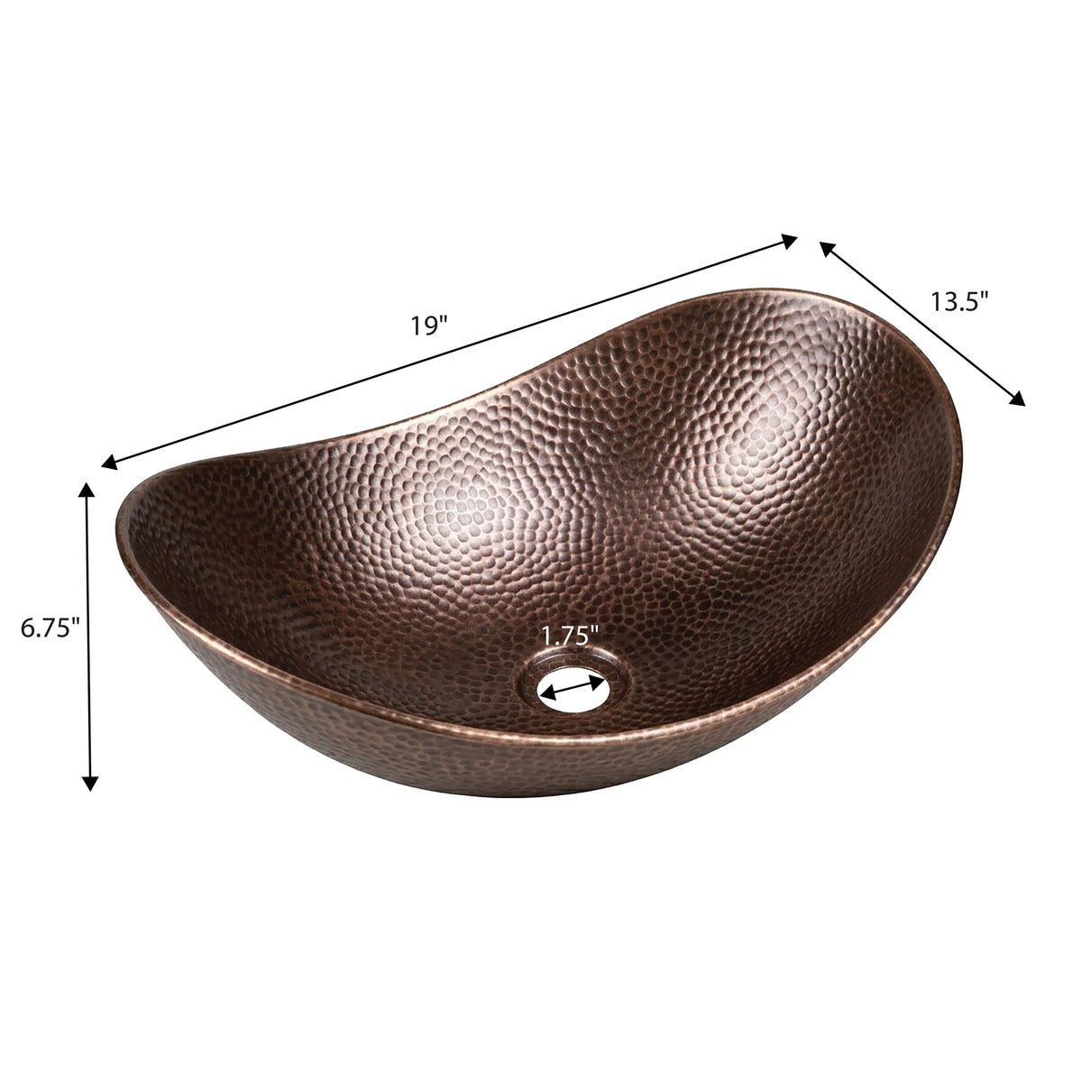 Aspen 19 in. Boat-Shaped Rustic Pure Copper Hand-Hammered Above Counter Vessel Bathroom Vanity Sink