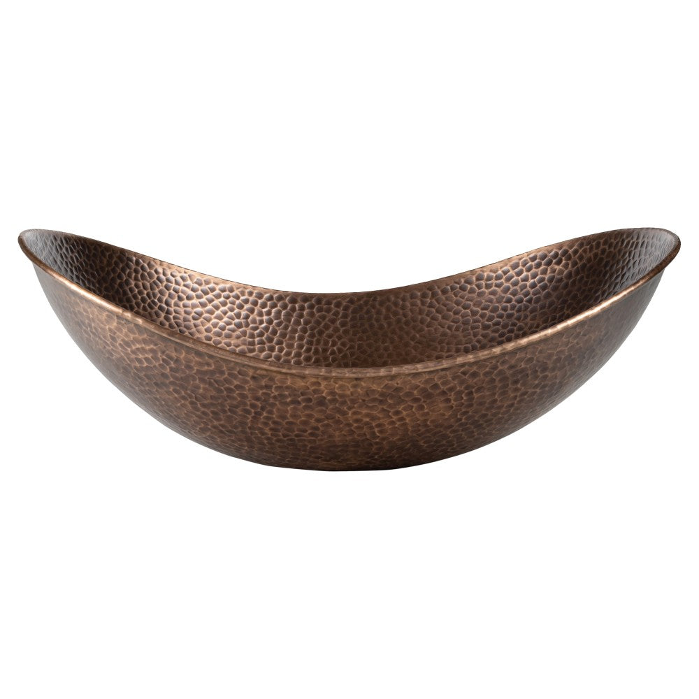 Aspen 19 in. Boat-Shaped Rustic Pure Copper Hand-Hammered Above Counter Vessel Bathroom Vanity Sink