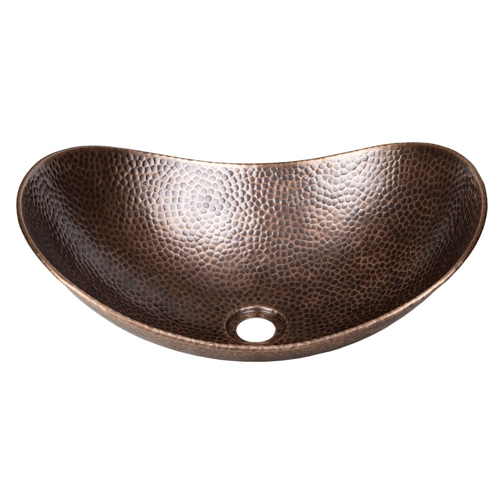 Aspen 19 in. Boat-Shaped Rustic Pure Copper Hand-Hammered Above Counter Vessel Bathroom Vanity Sink