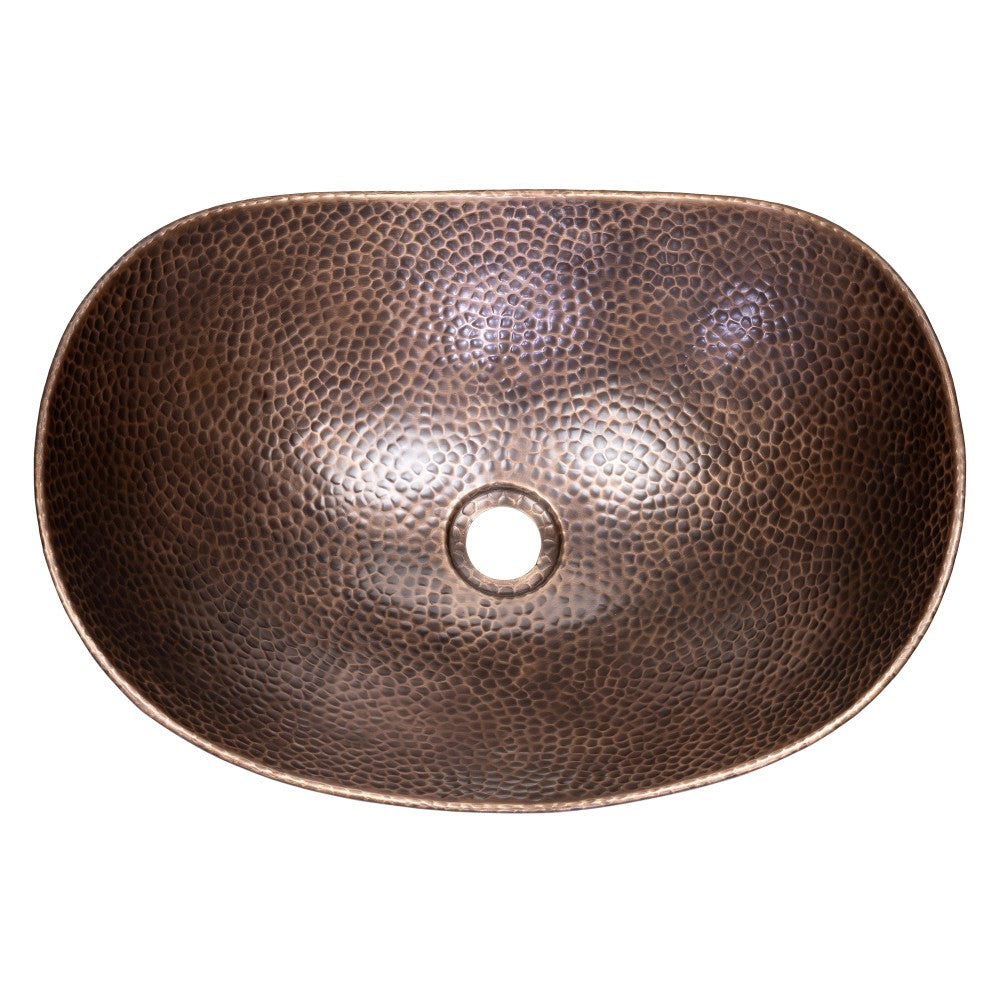 Aspen 19 in. Boat-Shaped Rustic Pure Copper Hand-Hammered Above Counter Vessel Bathroom Vanity Sink