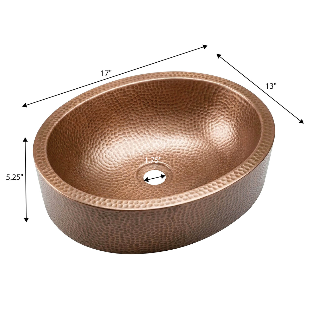 Willow 17 in. Skirted Oval Bowl Pure Copper Hand-Hammered Above Counter Vessel Bathroom Vanity Sink