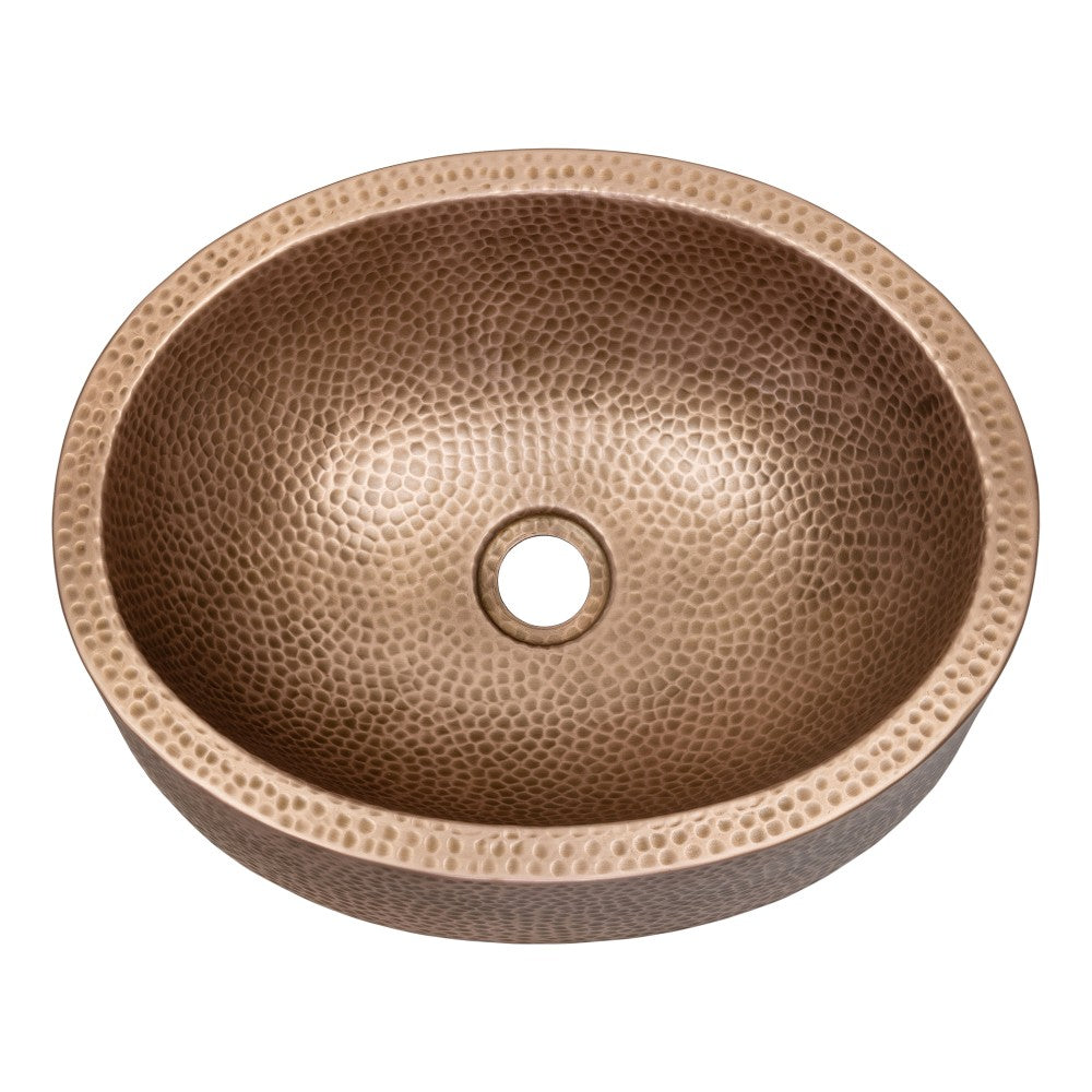 Willow 17 in. Skirted Oval Bowl Pure Copper Hand-Hammered Above Counter Vessel Bathroom Vanity Sink