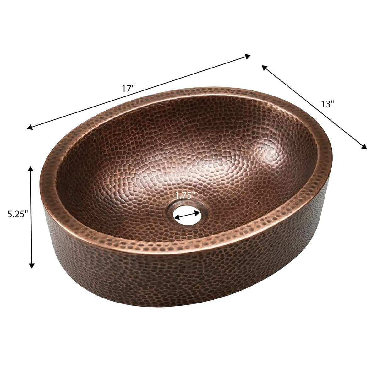 Willow 17 in. Skirted Oval Bowl Pure Copper Hand-Hammered Above Counter Vessel Bathroom Vanity Sink