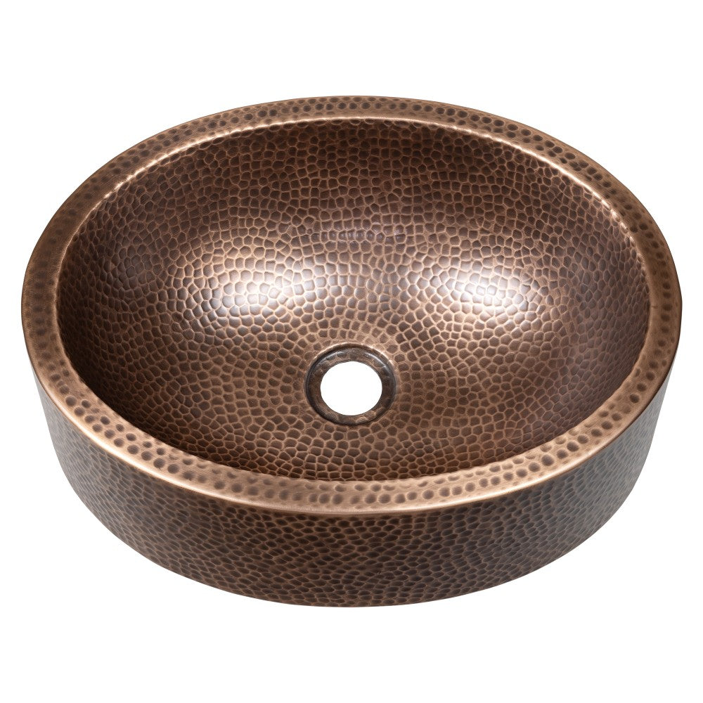 Willow 17 in. Skirted Oval Bowl Pure Copper Hand-Hammered Above Counter Vessel Bathroom Vanity Sink