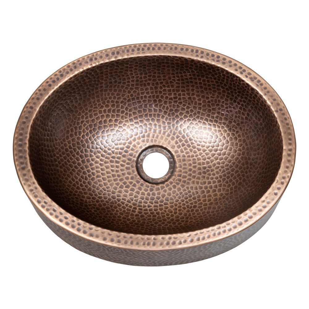 Willow 17 in. Skirted Oval Bowl Pure Copper Hand-Hammered Above Counter Vessel Bathroom Vanity Sink