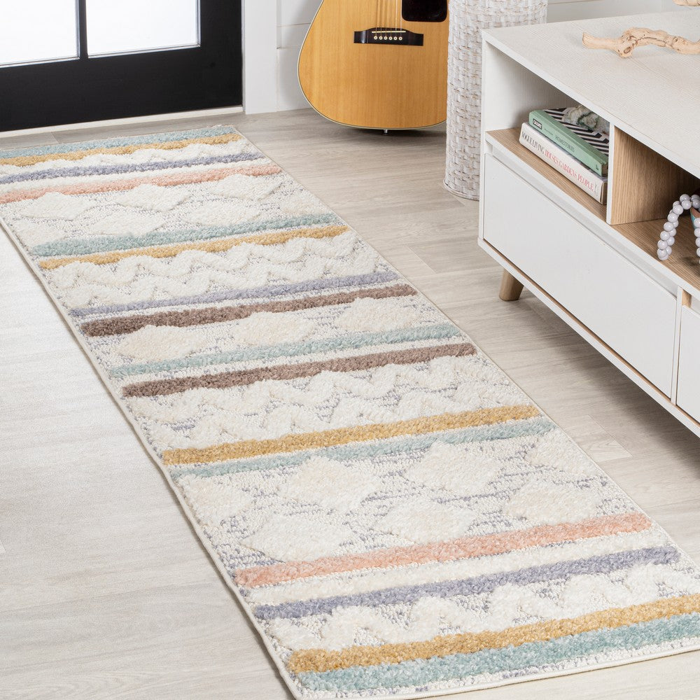 Shariva Moroccan Striped Geometric High-low Area Rug