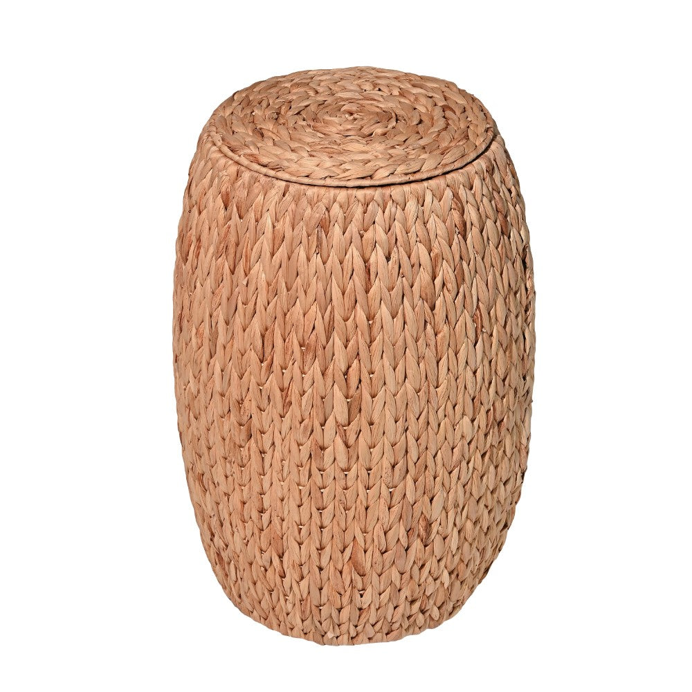Bay 21.06" Coastal Bohemian Handwoven Hyacinth Barrel Storage Stool with Lid