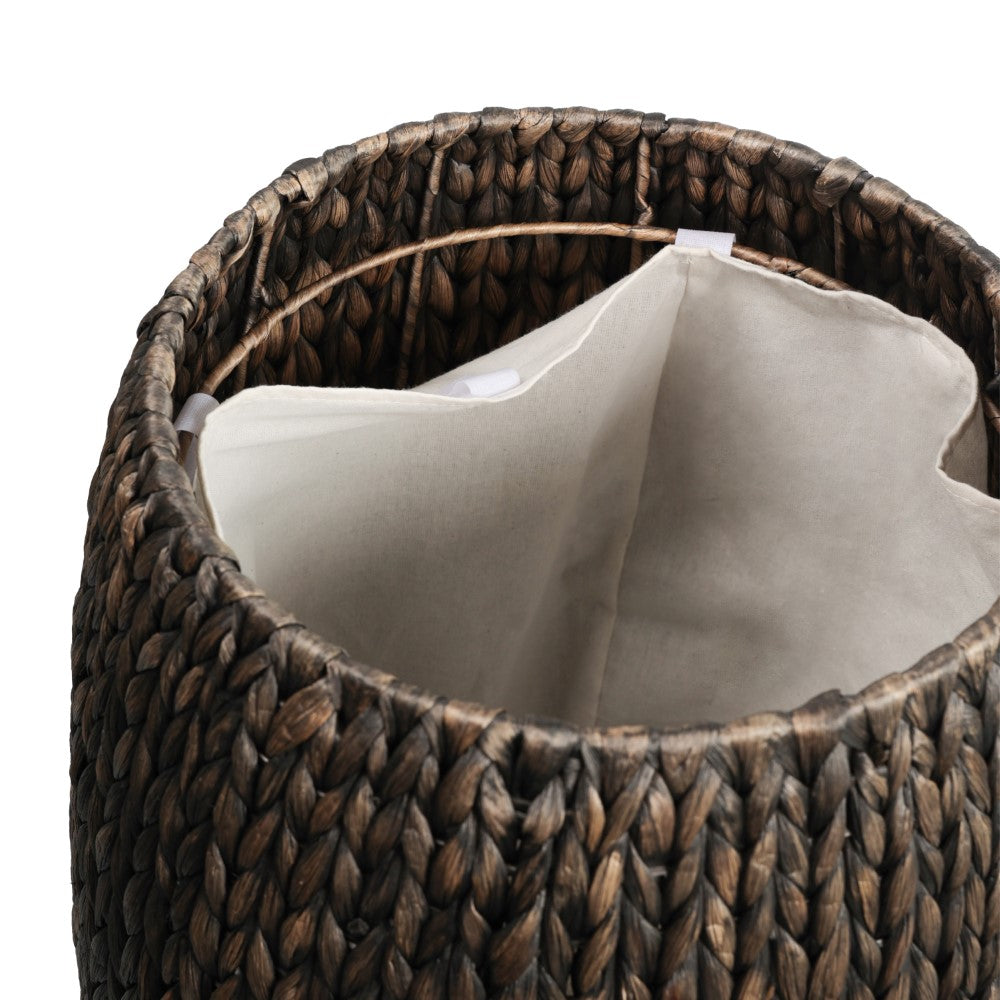 Bay 21.06" Coastal Bohemian Handwoven Hyacinth Barrel Storage Stool with Lid