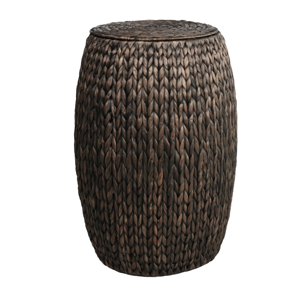 Bay 21.06" Coastal Bohemian Handwoven Hyacinth Barrel Storage Stool with Lid
