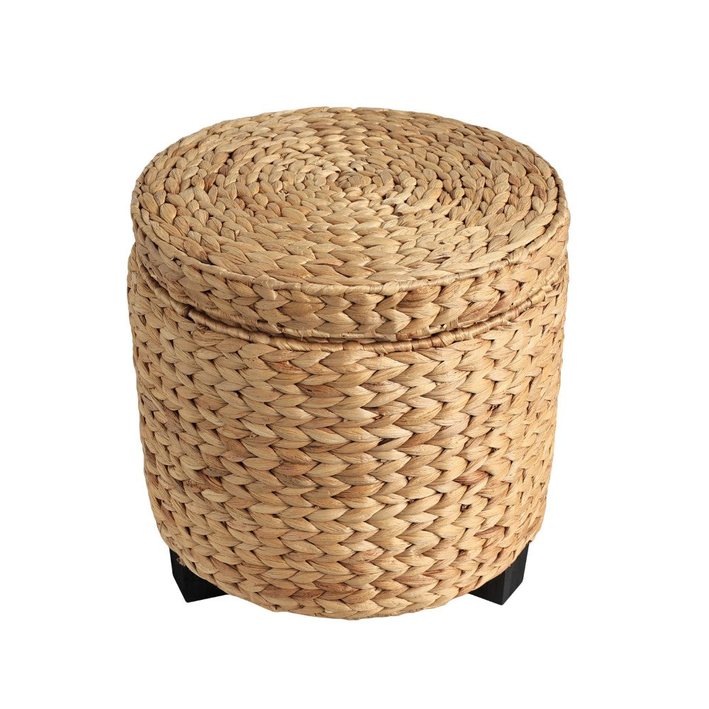 Addie 17.72" Modern Coastal Handwoven Water Hyacinth Storage Ottoman with Lid