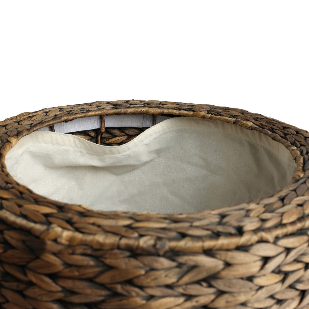 Addie 17.72" Modern Coastal Handwoven Water Hyacinth Storage Ottoman with Lid