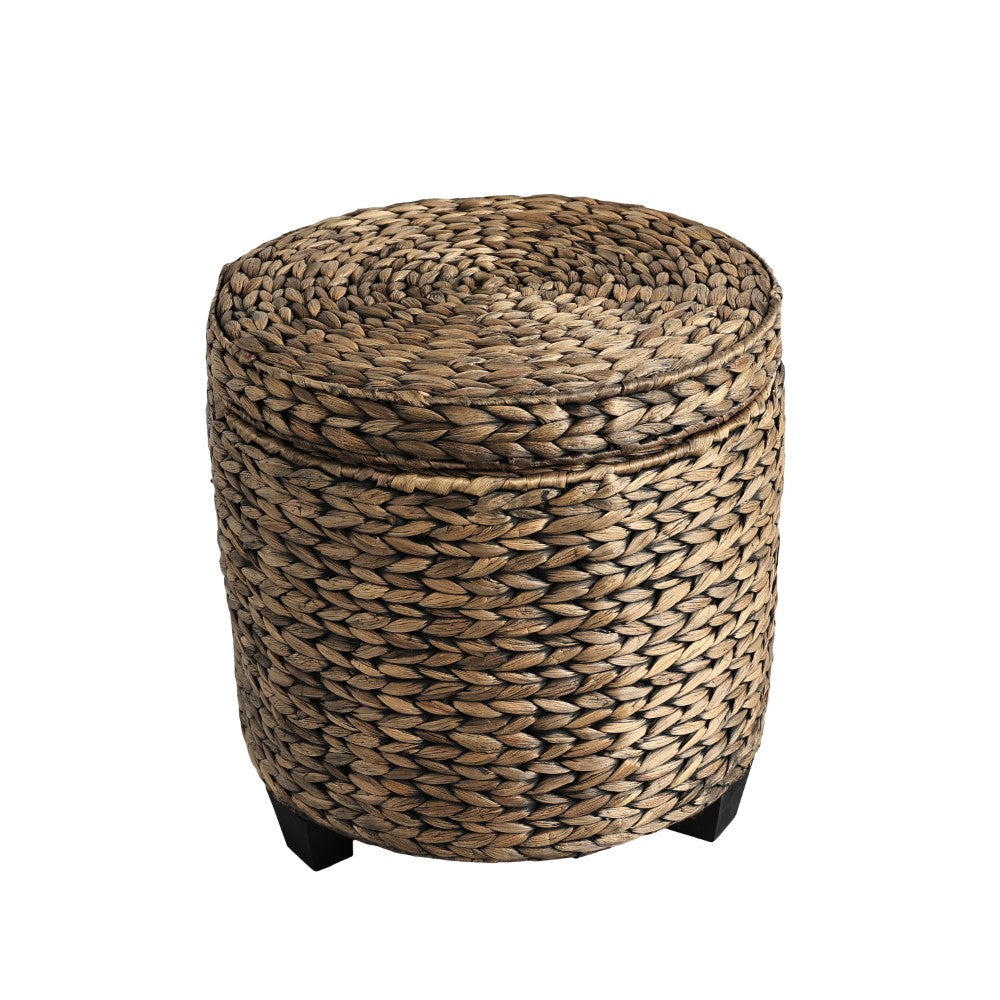 Addie 17.72" Modern Coastal Handwoven Water Hyacinth Storage Ottoman with Lid