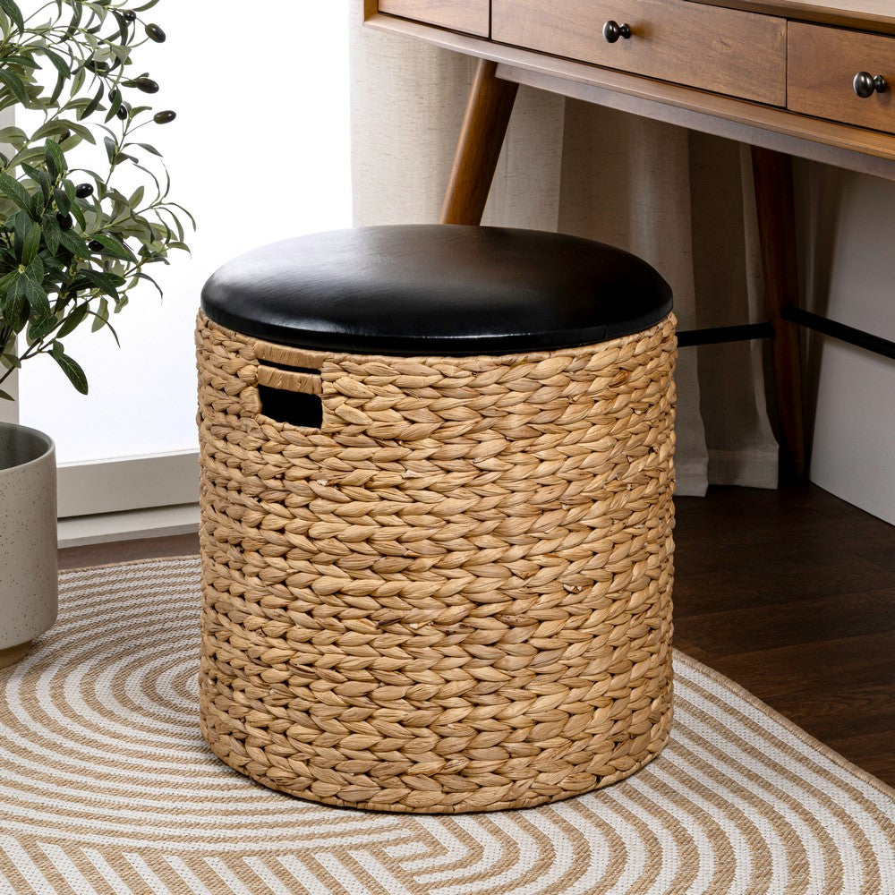 Josie 18" Modern Coastal Hand-Woven Hyacinth Storage Ottoman with Lid
