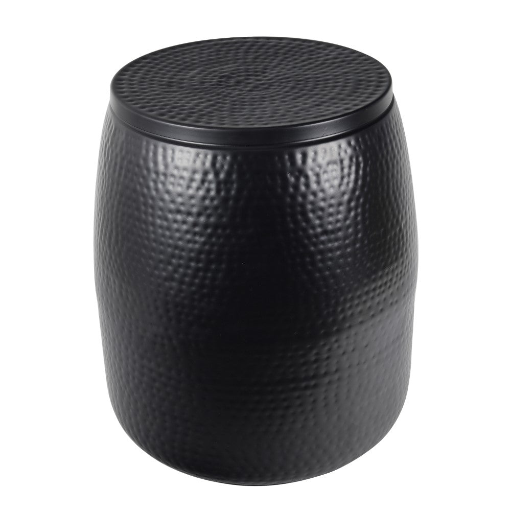 Merida 19" Modern Rustic Hammered Metal Drum Storage Side Table with Lid