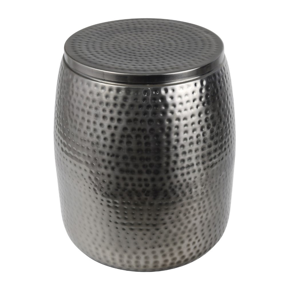 Merida 19" Modern Rustic Hammered Metal Drum Storage Side Table with Lid