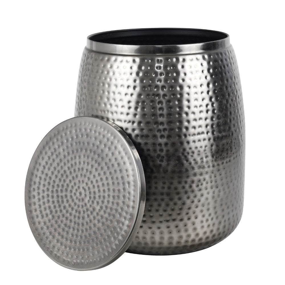 Merida 19" Modern Rustic Hammered Metal Drum Storage Side Table with Lid