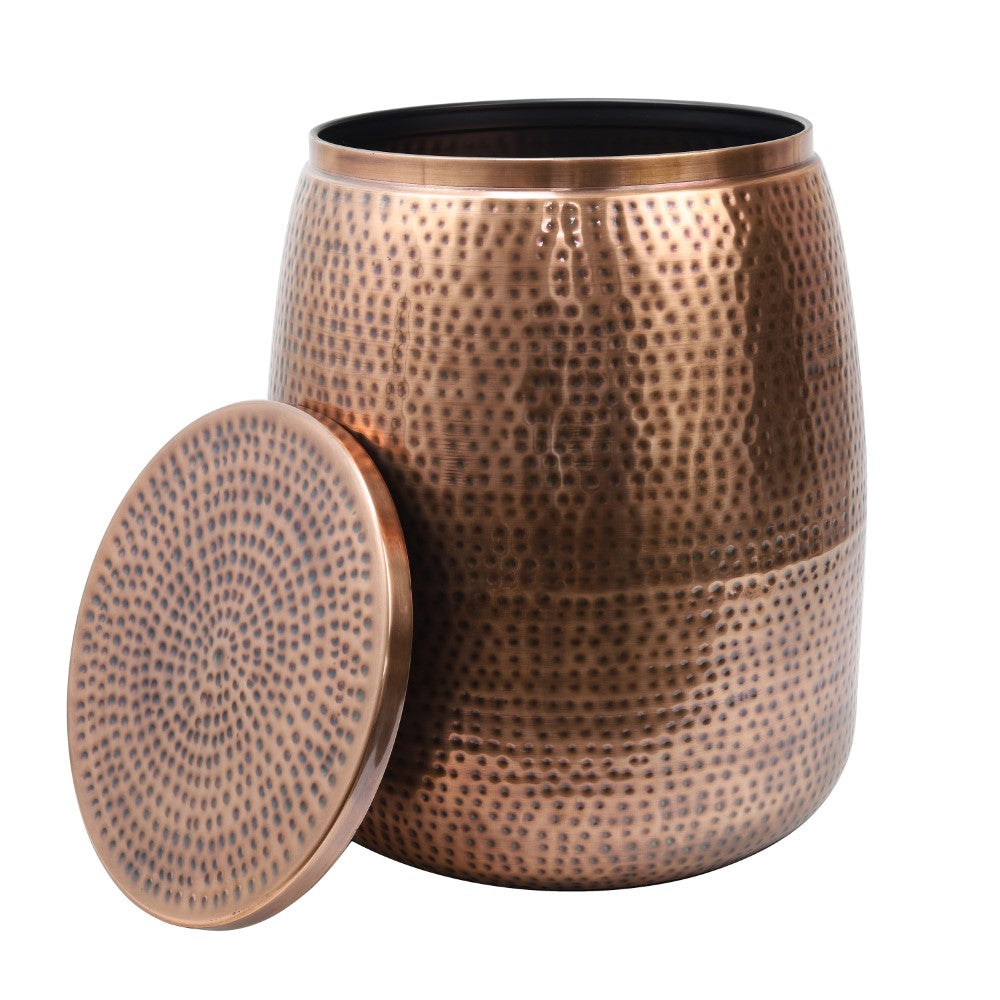 Merida 19" Modern Rustic Hammered Metal Drum Storage Side Table with Lid