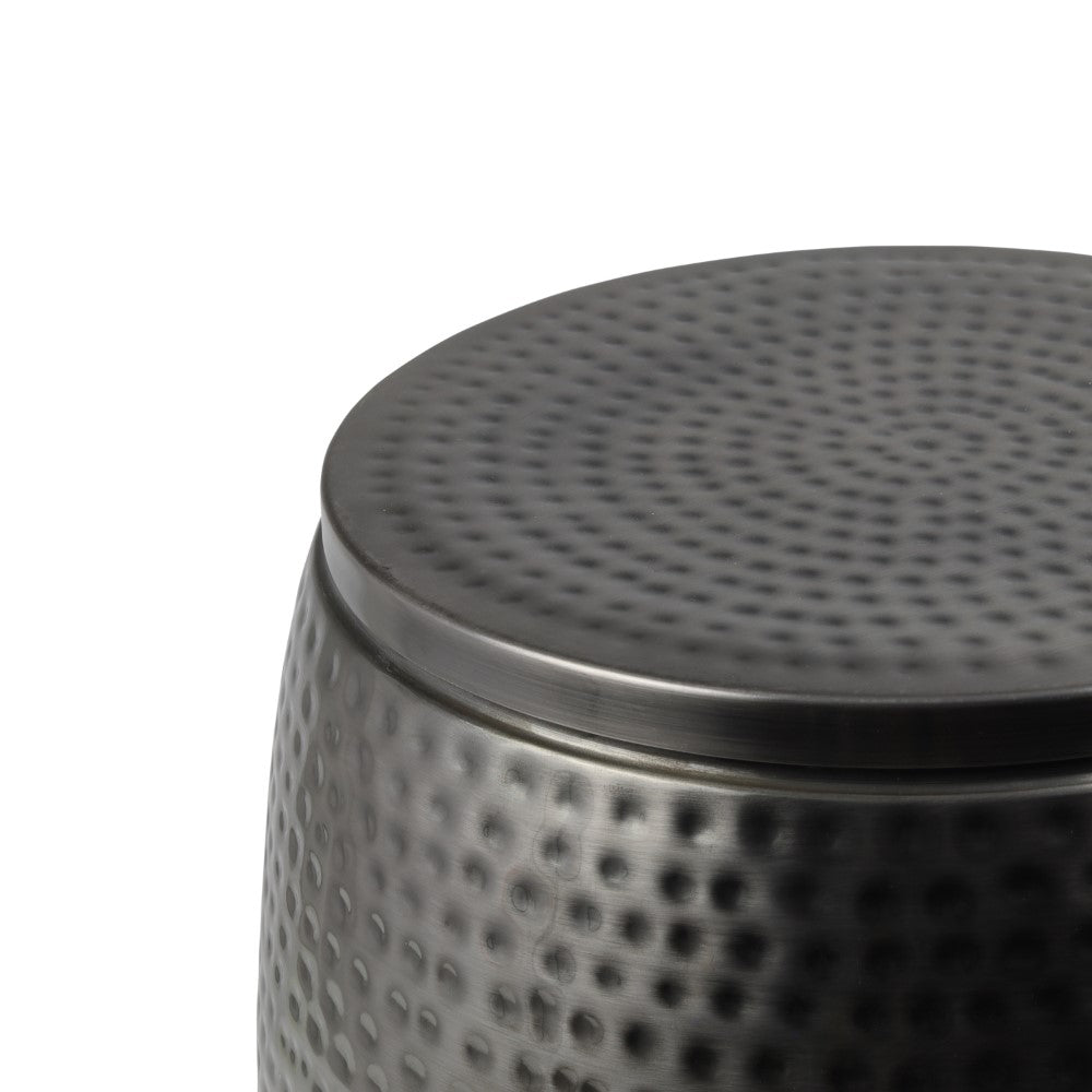 Merida 15" Modern Rustic Hammered Metal Drum Storage Side Table with Lid