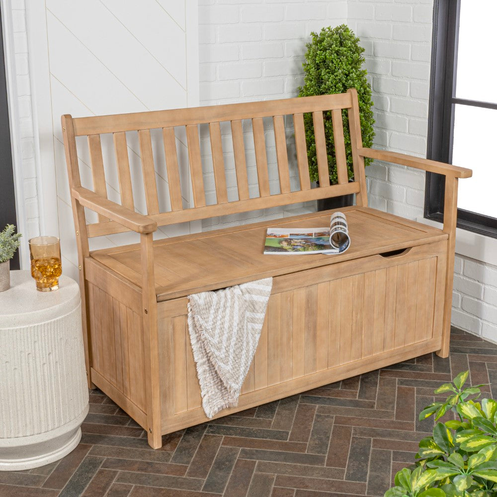 Sophie 48" Traditional Farmhouse Lift-Top Acacia Wood Storage & Entry Bench