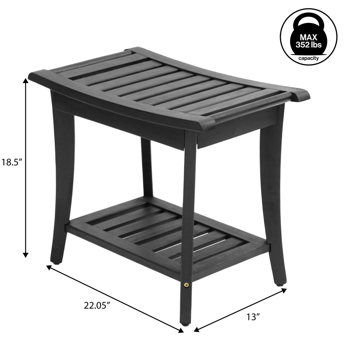 Ferra 22.1" Traditional Classic Slatted Solid Acacia Wood Indoor/Outdoor Shower Bench with Shelf and Handle