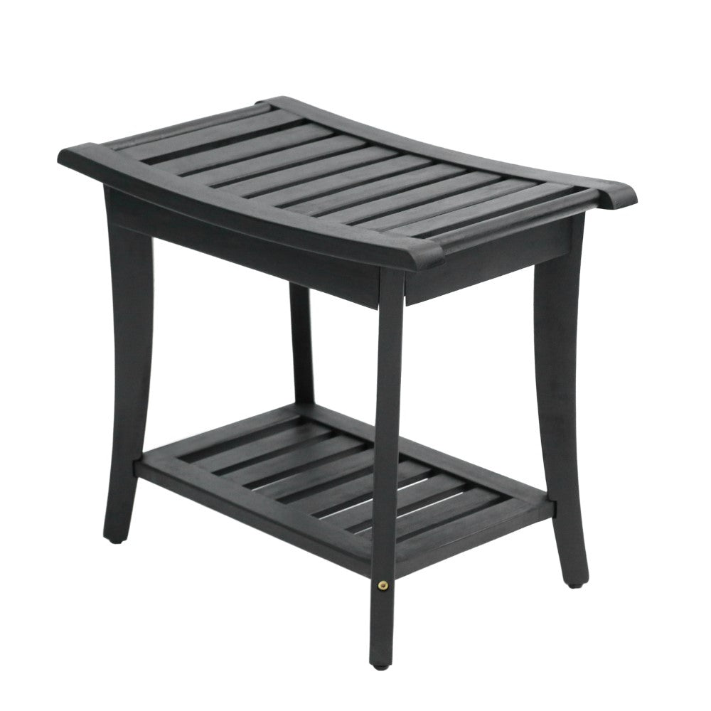 Ferra 22.1" Traditional Classic Slatted Solid Acacia Wood Indoor/Outdoor Shower Bench with Shelf and Handle