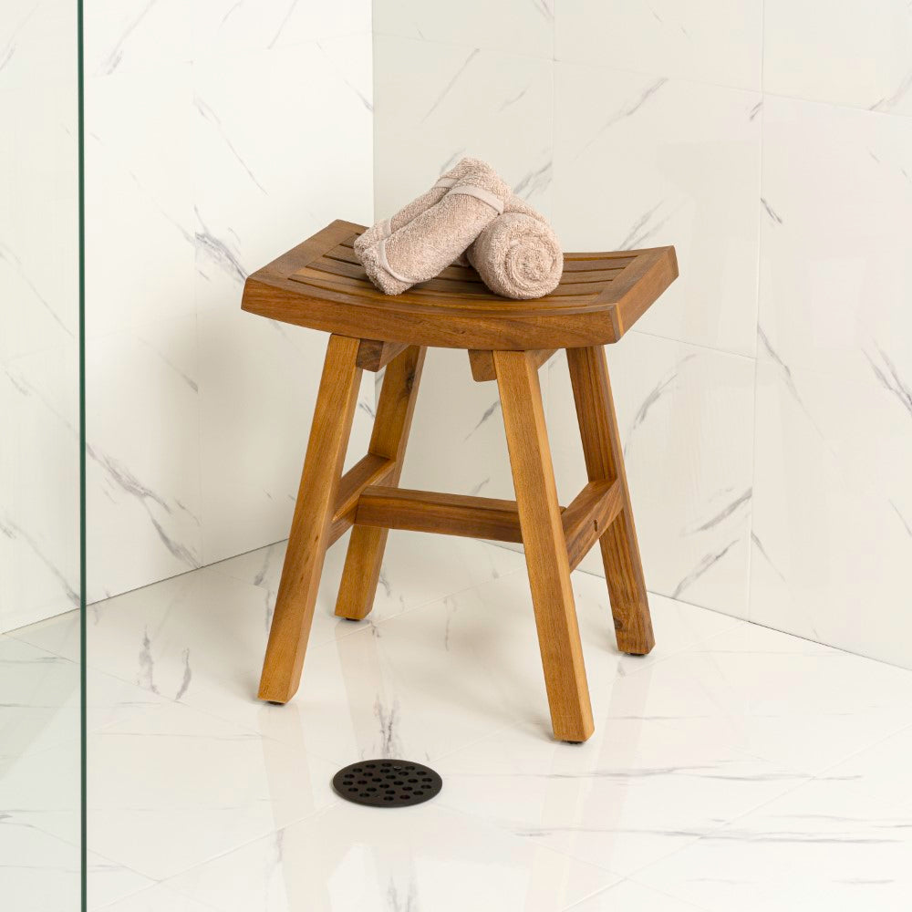 Nuvair 15.75" Traditional Classic Slatted Solid Acacia Wood Indoor/Outdoor Shower Stool