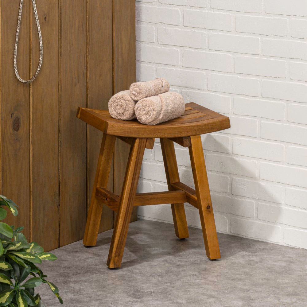 Nuvair 15.75" Traditional Classic Slatted Solid Acacia Wood Indoor/Outdoor Shower Stool