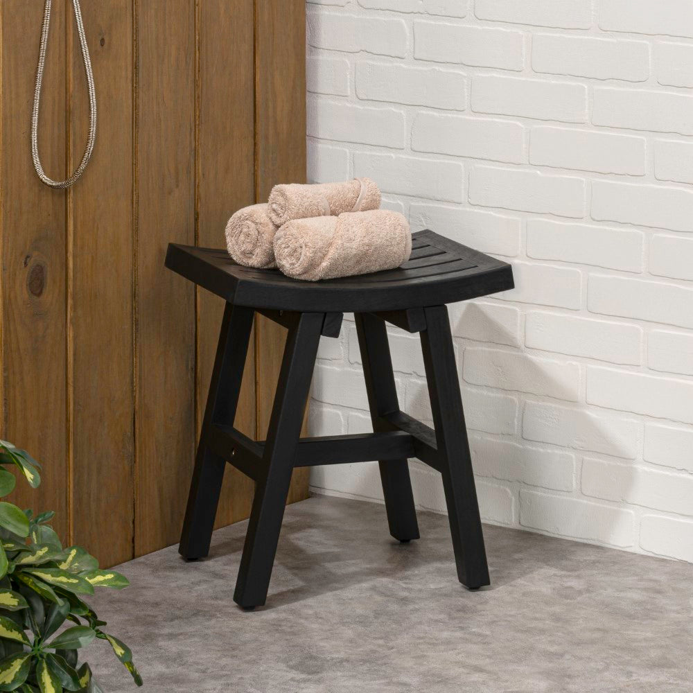 Nuvair 15.75" Traditional Classic Slatted Solid Acacia Wood Indoor/Outdoor Shower Stool