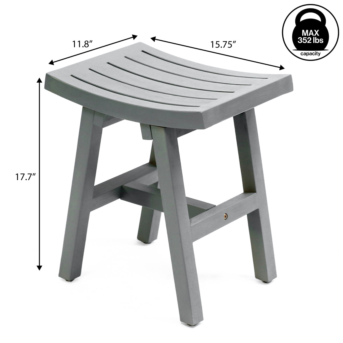 Nuvair 15.75" Traditional Classic Slatted Solid Acacia Wood Indoor/Outdoor Shower Stool
