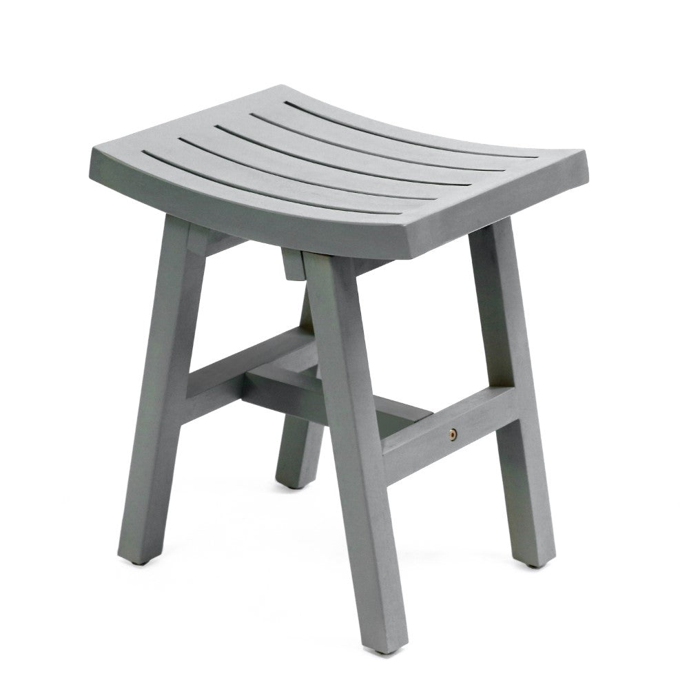 Nuvair 15.75" Traditional Classic Slatted Solid Acacia Wood Indoor/Outdoor Shower Stool