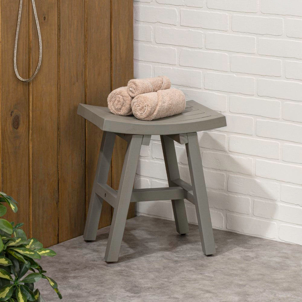 Nuvair 15.75" Traditional Classic Slatted Solid Acacia Wood Indoor/Outdoor Shower Stool